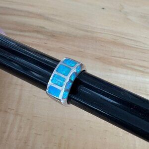 Crushed Blue/Green Opal & Sterling Silver Ring Size 6 3/4